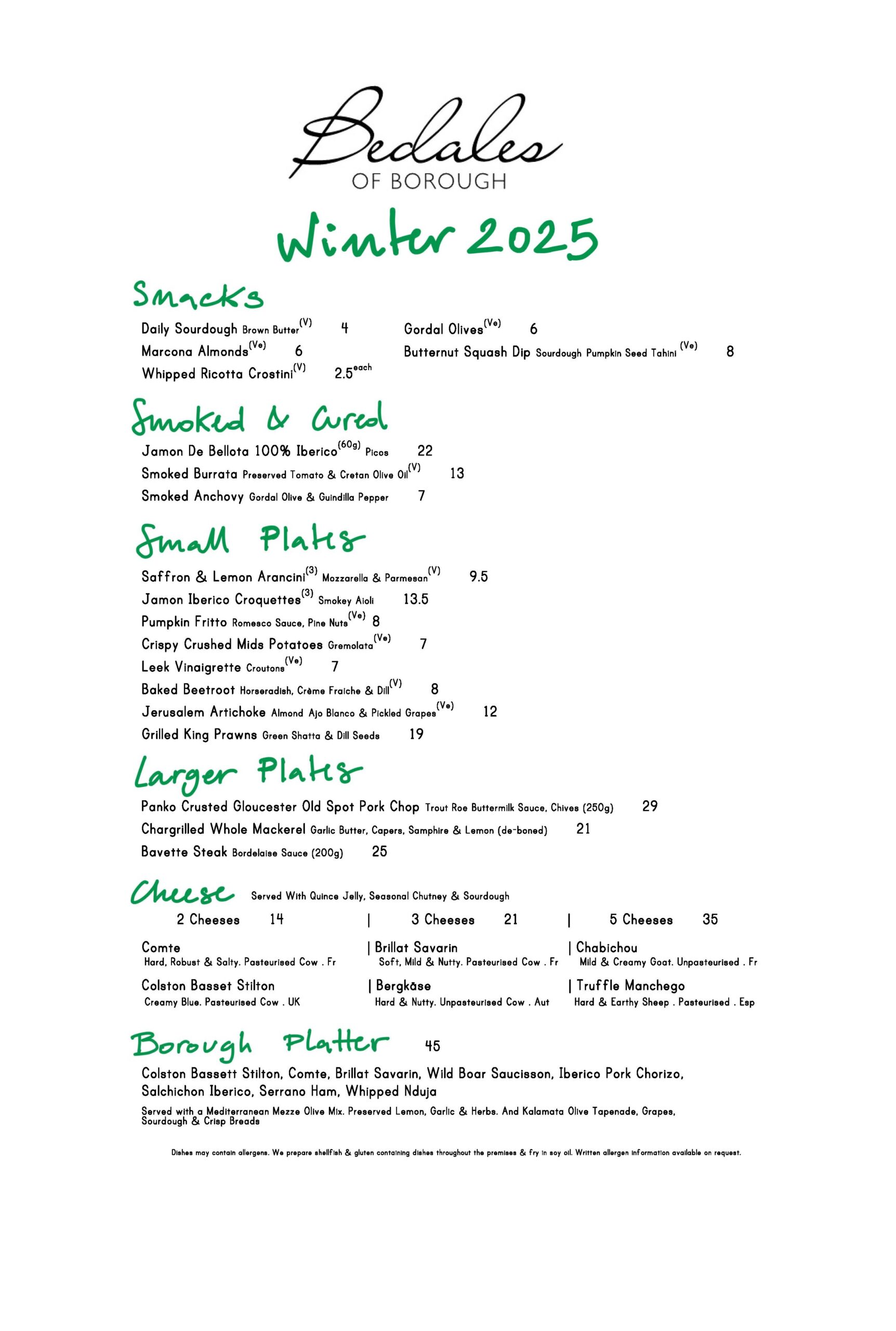 Evening Menu January 2025