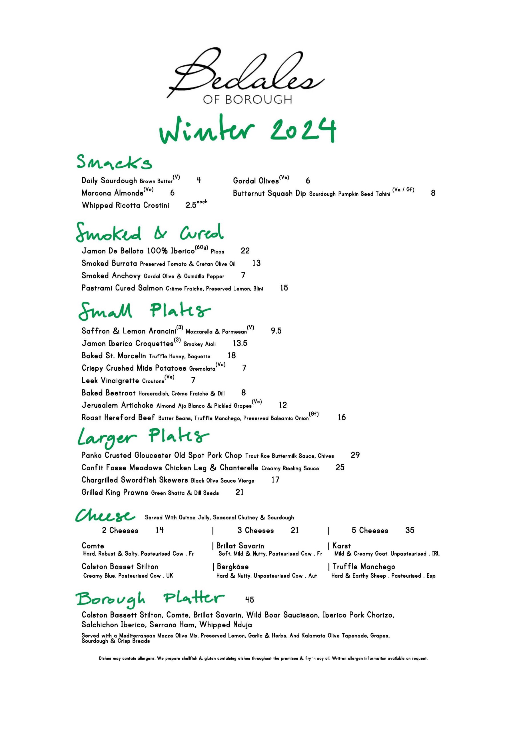 Evening Menu January 2025