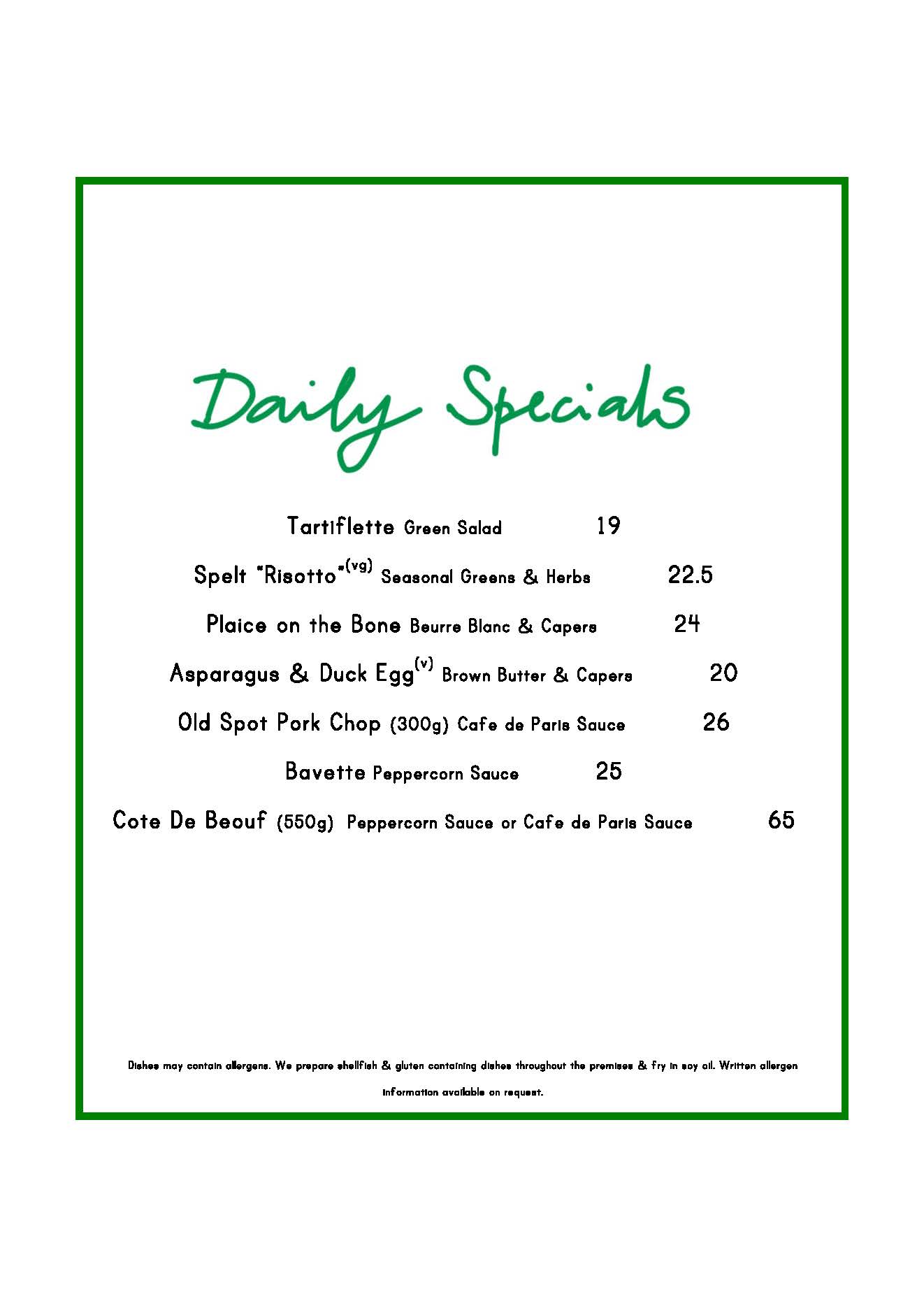 Daily Specials April 2025