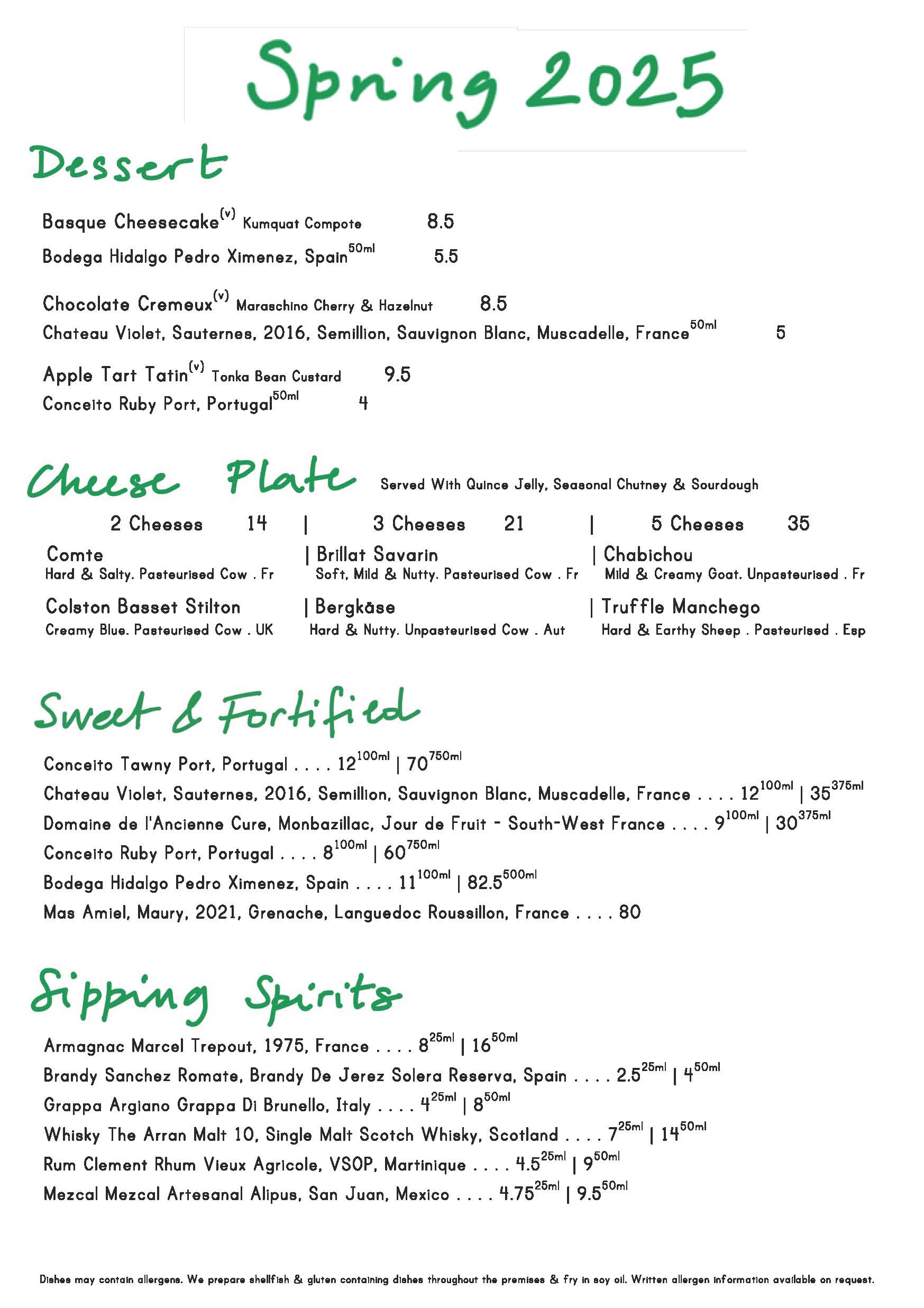 Dessert Menu April 2025