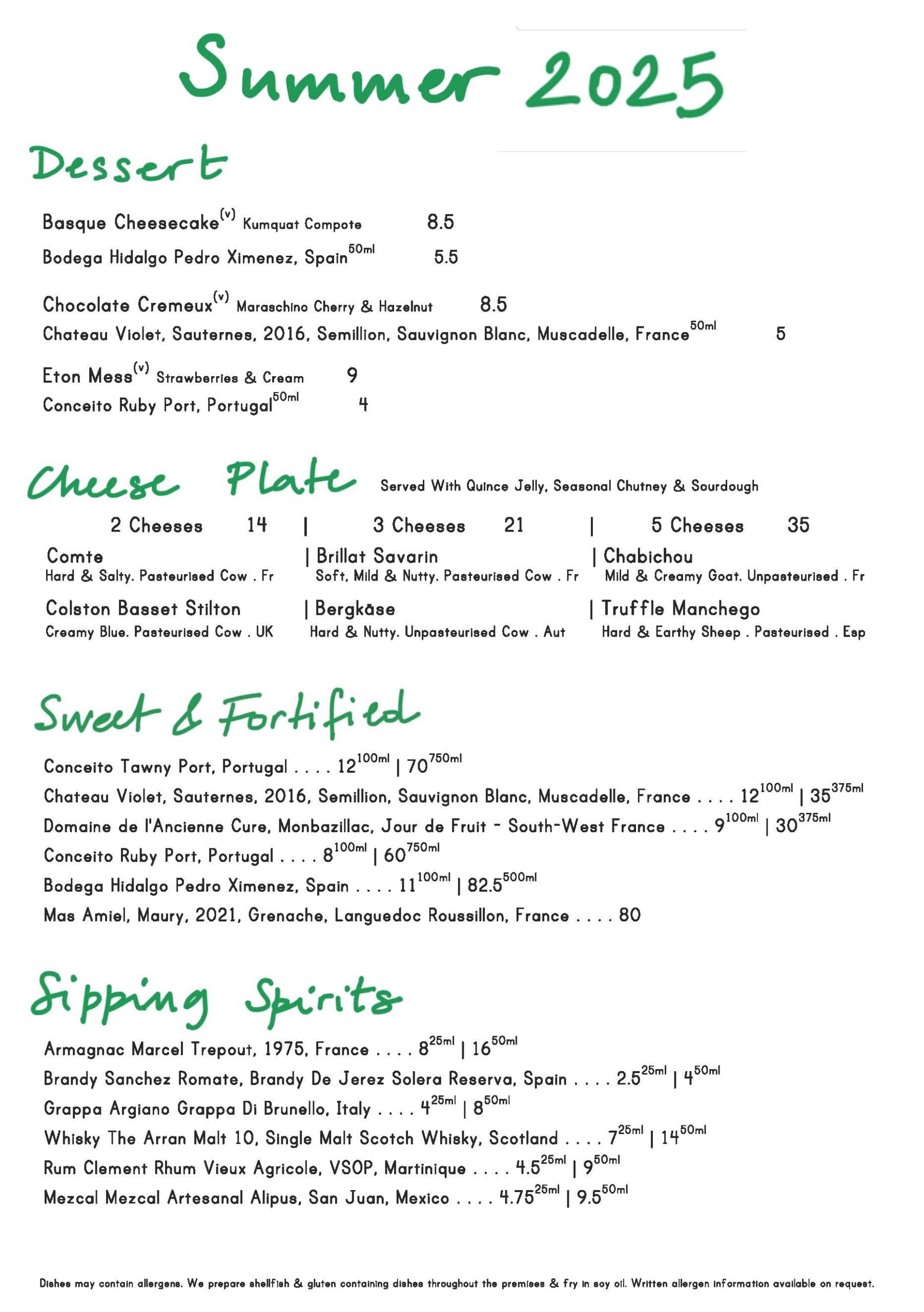 Dessert Menu June 2025