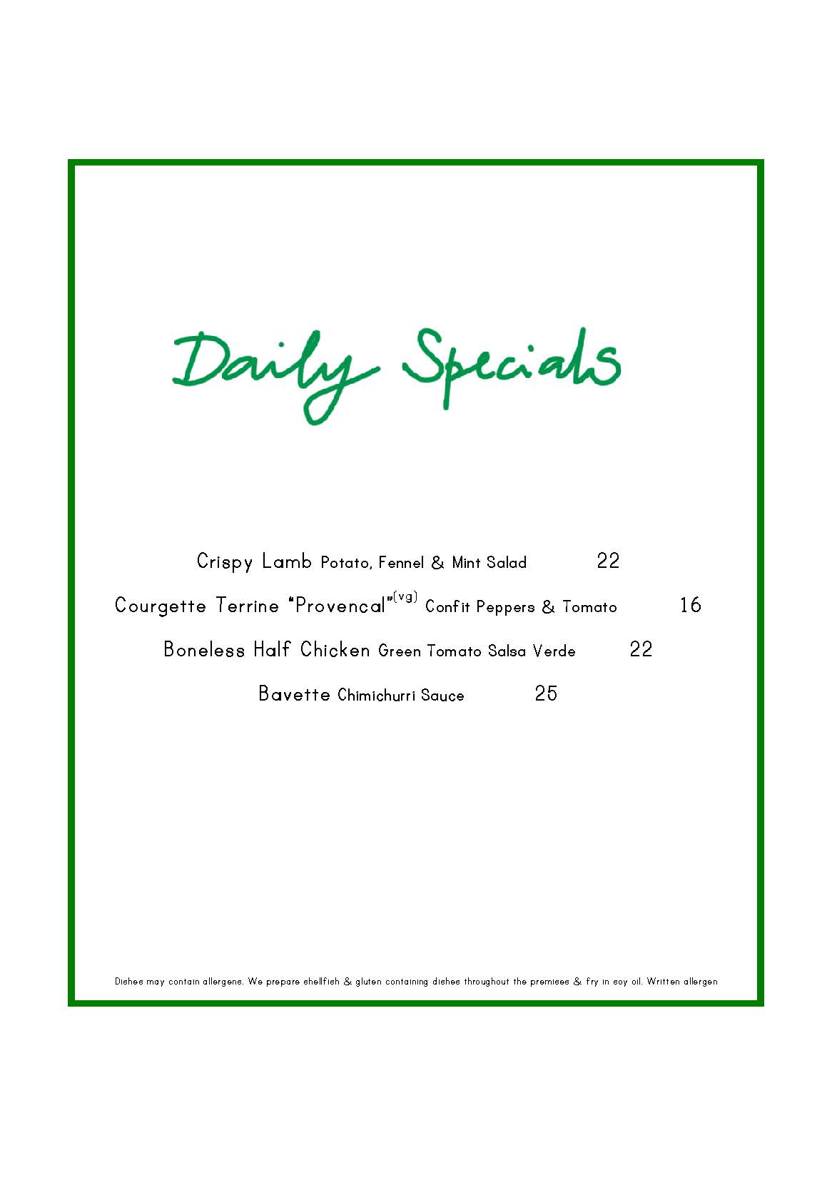 Daily Specials July 2025