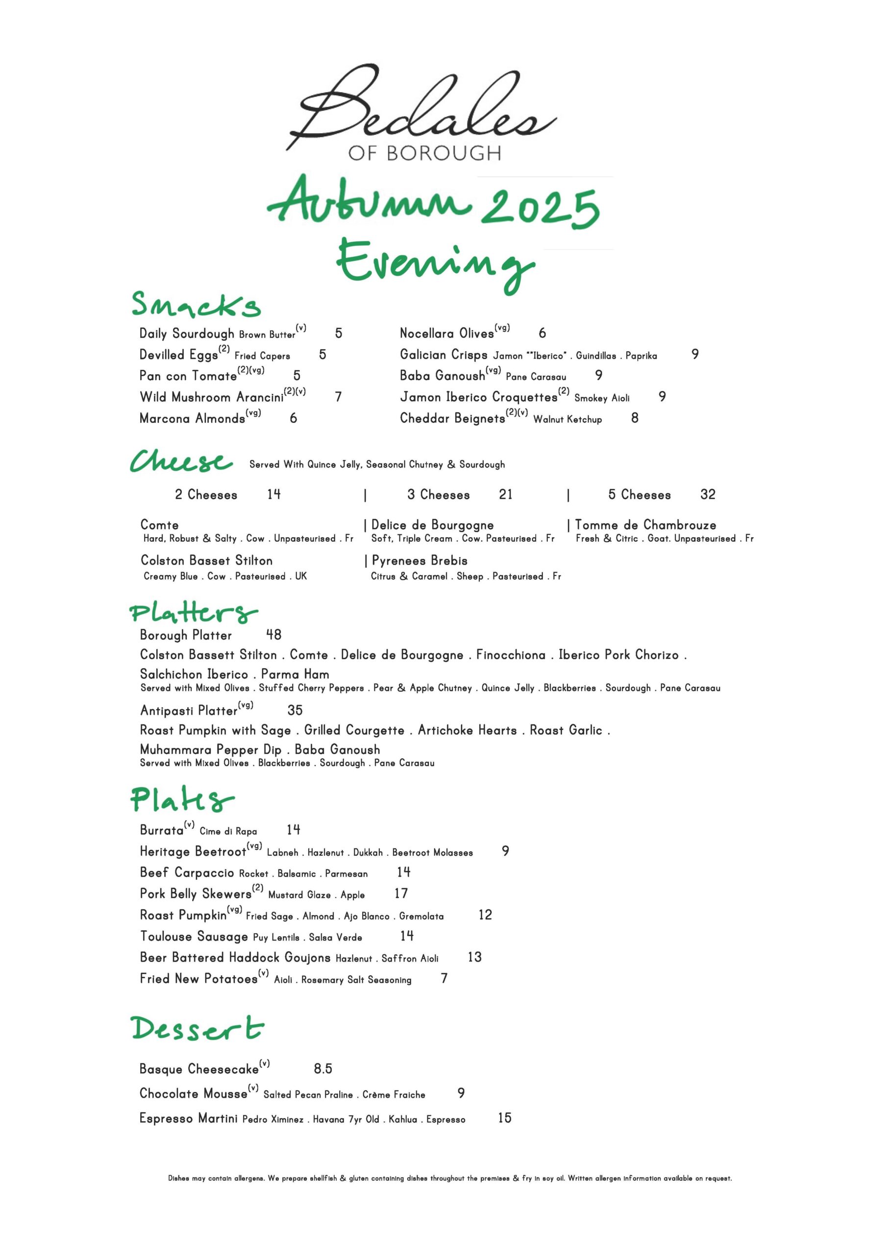 Autumn Evening Menu November 2025