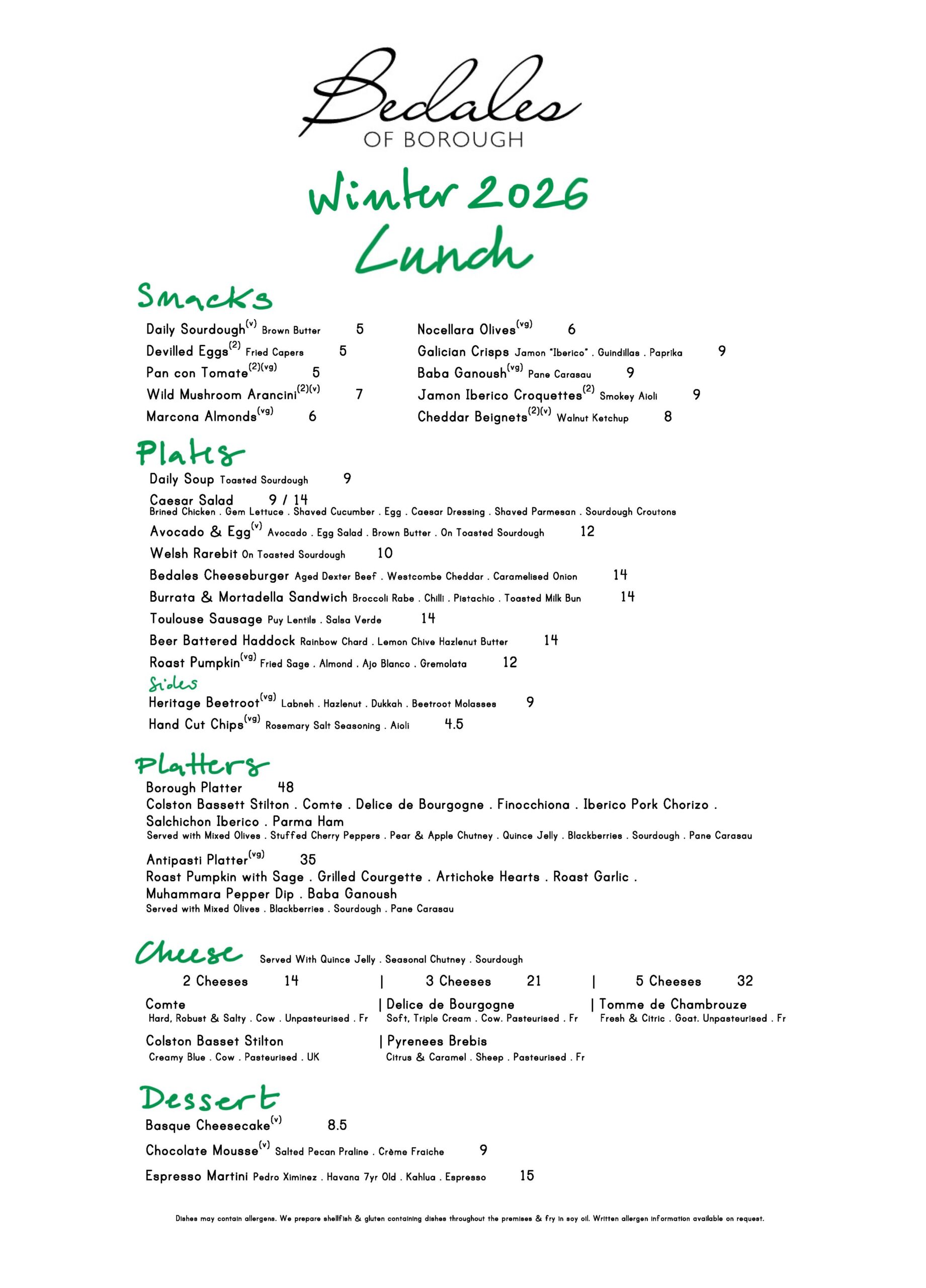 Winter Lunch Menu January 2026