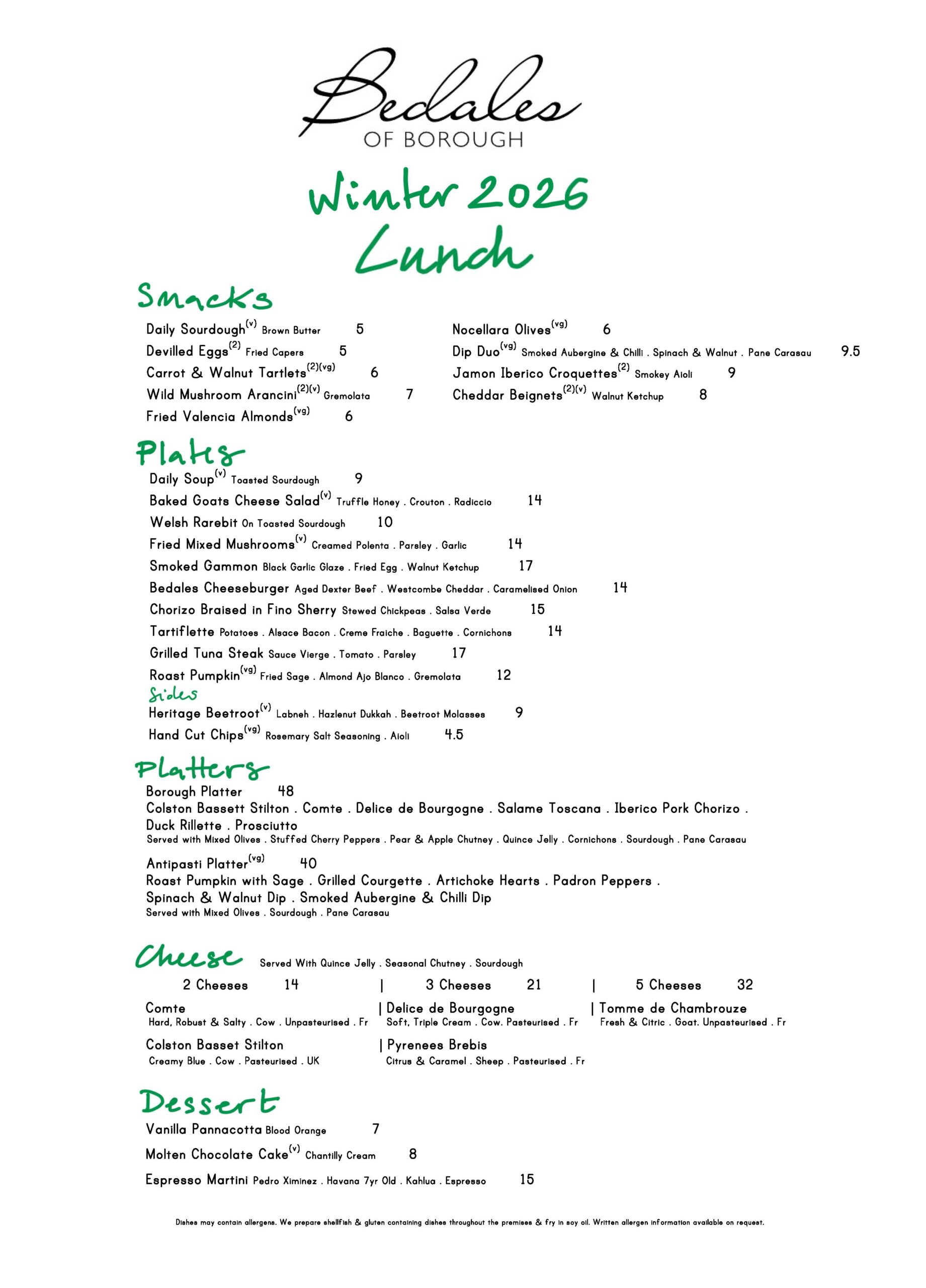 Winter Lunch Menu February 2026